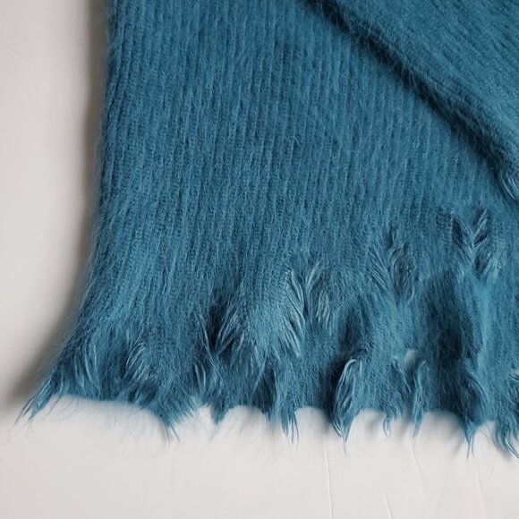 Women's Angora Sweater Cropped Style Torn Fringe Design Casual Dressy Cozy Fuzzy - Picture 8 of 9